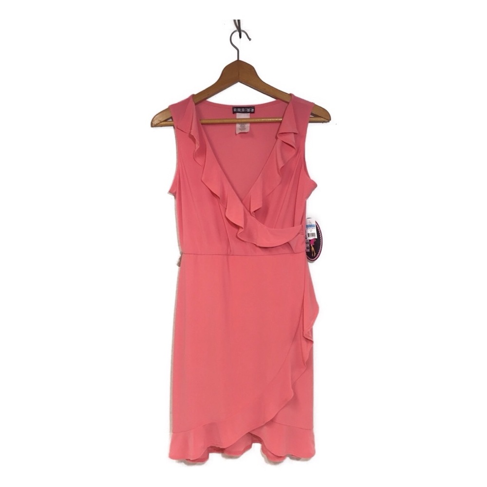 Paper Doll Peach Melon Sleeveless Ruffle Flutter Surplice Dress SZ L New